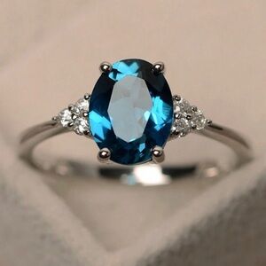 Elegant Blue Gemstone Sterling Silver Ring